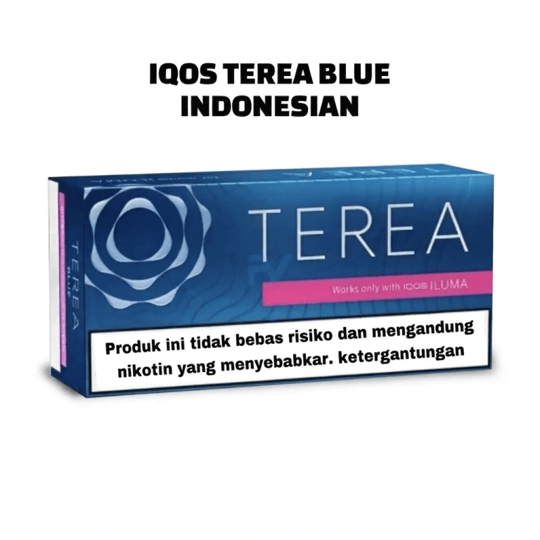 TEREA Blue Indonesia pack placed next to compatible IQOS ILUMA device