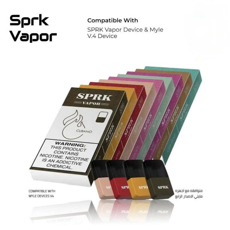 Adult user holding a pack to buy SPRK Vapor pods for MYLE V4 devices in Dubai UAE.